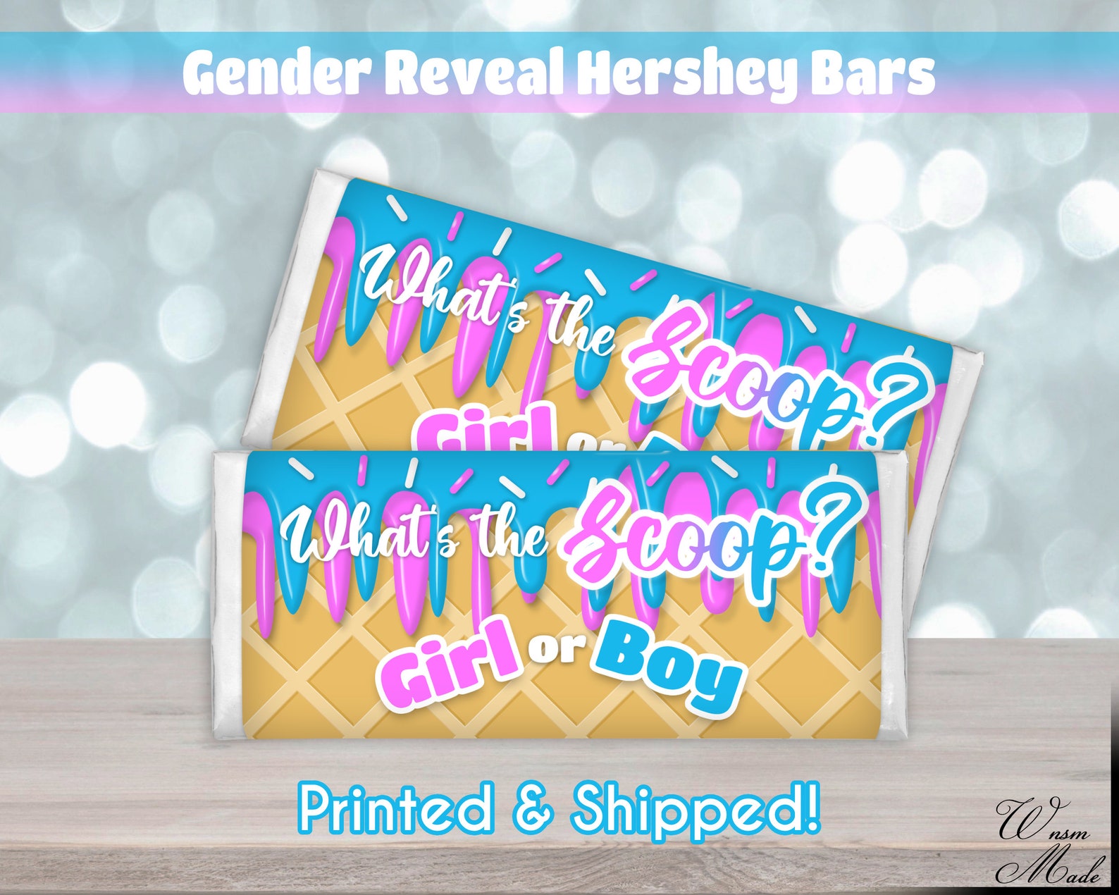 Gender Reveal Hershey Bar, What's the Scoop Gender Reveal, Custom Candy ...