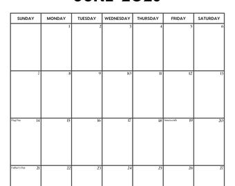 2026 June Portrait Calendar with Holidays | June Calendar Printable | Sunday & Monday Start | Letter / A4 PDF / PNG | June Planner