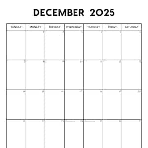 Calendario de diciembre de 2025 con festivos / Calendario de diciembre imprimible / Inicio en domingo y lunes / Carta / A4 / PDF / PNG / Planificador de diciembre