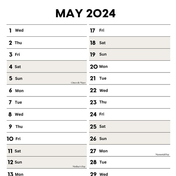 2024 May Planner with Holidays | May Calendar Printable | May Download | Letter / A4  PDF / PNG / JPG | May Calendar