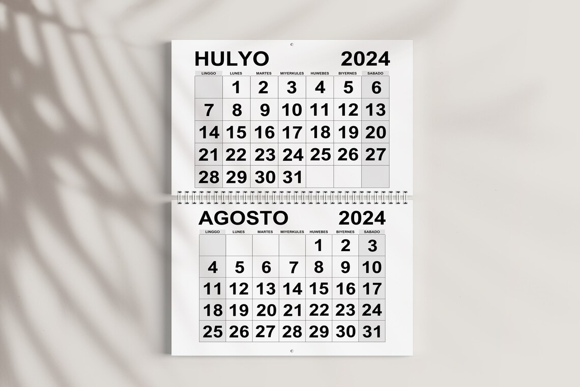 Kalendaryong Tagalog 2024 PDF Printable 2024 Filipino Calendar Monday