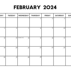 2024 February Calendar With Holidays February Calendar Printable Sunday ...