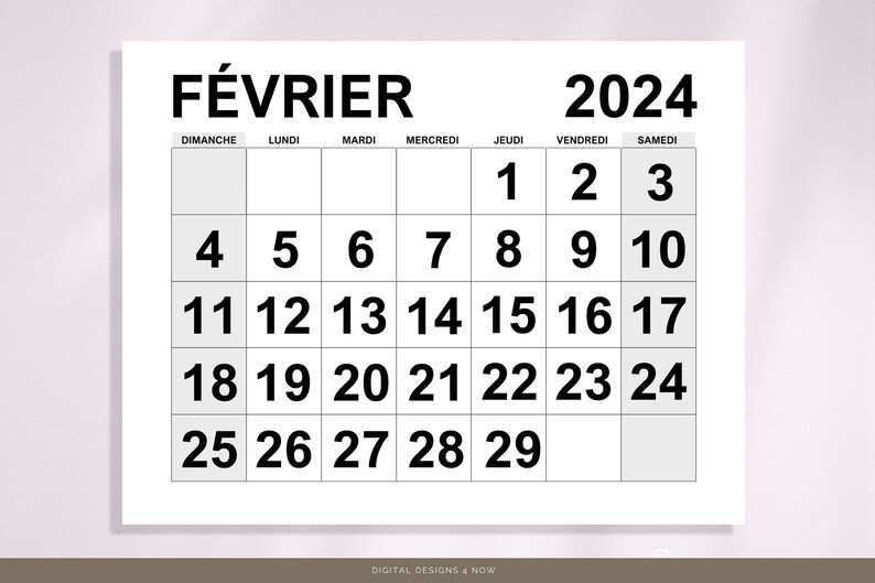 Calendrier Français 2024 Printable 2024 French Calendar Début Lundi Et ...