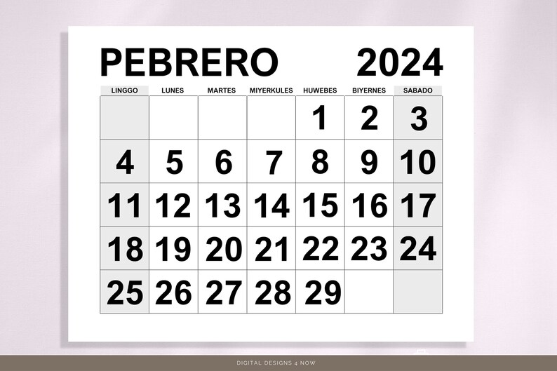 Kalendaryong Tagalog 2024 PDF Printable 2024 Filipino Calendar Monday