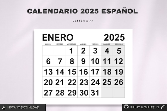Calendario 2025 En Español | Printable 2025 Spanish Calendar