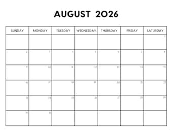 2026 August Calendar with Holidays | August Calendar Printable | Sunday & Monday Start | Letter / A4 PDF / PNG | August Planner