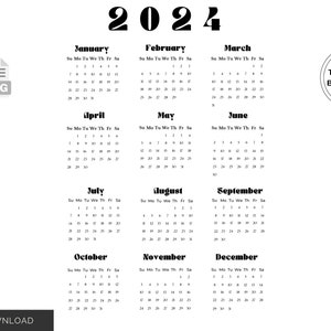 MINKYS-Carte calendrier 2024 12 mois, papier décoratif