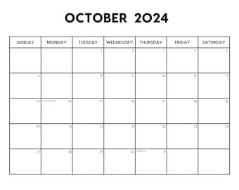 2024 October Calendar with Holidays | October Calendar Printable | Sunday & Monday Start | Letter / A4  PDF / PNG / JPG | October Planner