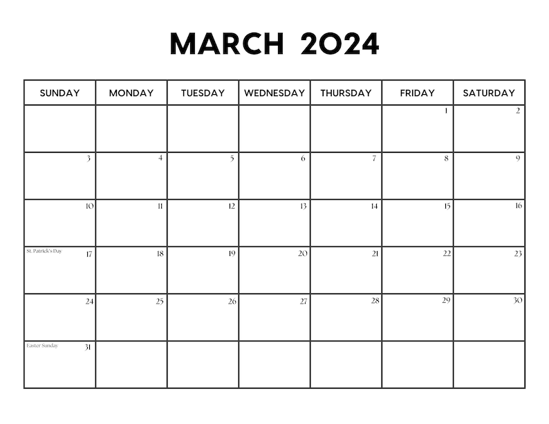 2024 March Calendar With Holidays March Calendar Printable Sunday