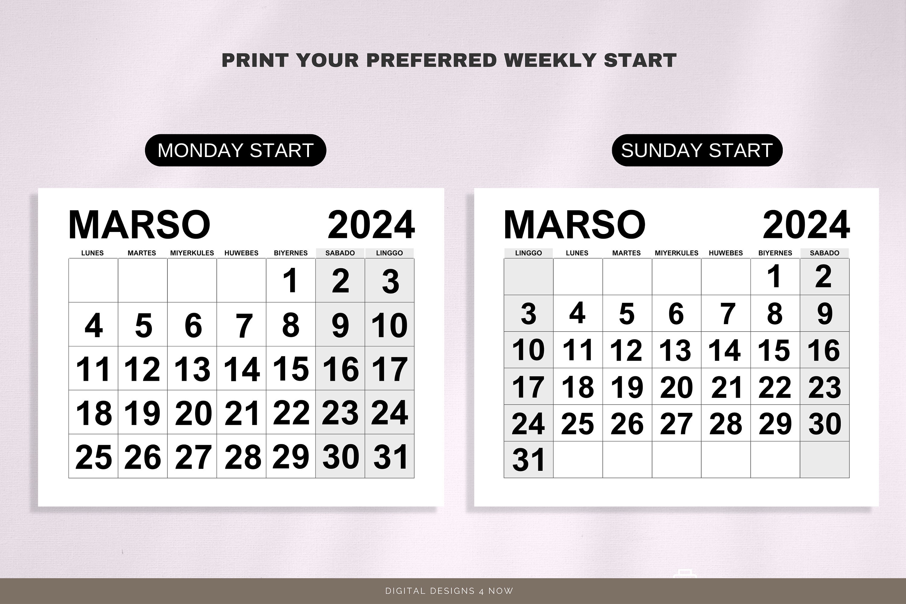 Kalendaryong Tagalog 2024 PDF Printable 2024 Filipino Calendar Monday