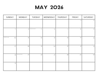 2026 May Calendar with Holidays | May Calendar Printable | Sunday & Monday Start | Letter / A4 PDF / PNG | May Planner
