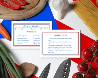 Puerto Rico Recipe Card Template, Minimalist recipe printable, DIY recipe card, instant download, Simple recipe card 4 x 6.