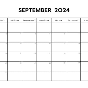 Calendrier de septembre 2024 avec jours fériés Calendrier de septembre imprimable Début dimanche et lundi Lettre / A4 / PNG / JPG Agenda de septembre image 2