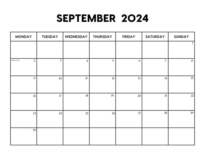 Calendrier de septembre 2024 avec jours fériés Calendrier de septembre imprimable Début dimanche et lundi Lettre / A4 / PNG / JPG Agenda de septembre image 2