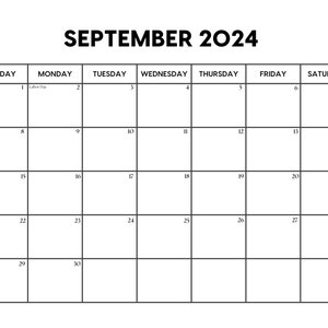 Calendrier de septembre 2024 avec jours fériés Calendrier de septembre imprimable Début dimanche et lundi Lettre / A4 / PNG / JPG Agenda de septembre image 1