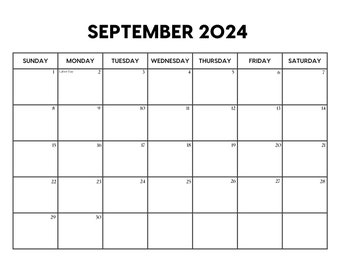 Calendario Septiembre 2024 con Días Festivos / Calendario Septiembre Imprimible / Inicio Domingo y Lunes / Carta / A4 / PNG / JPG / Planificador Septiembre