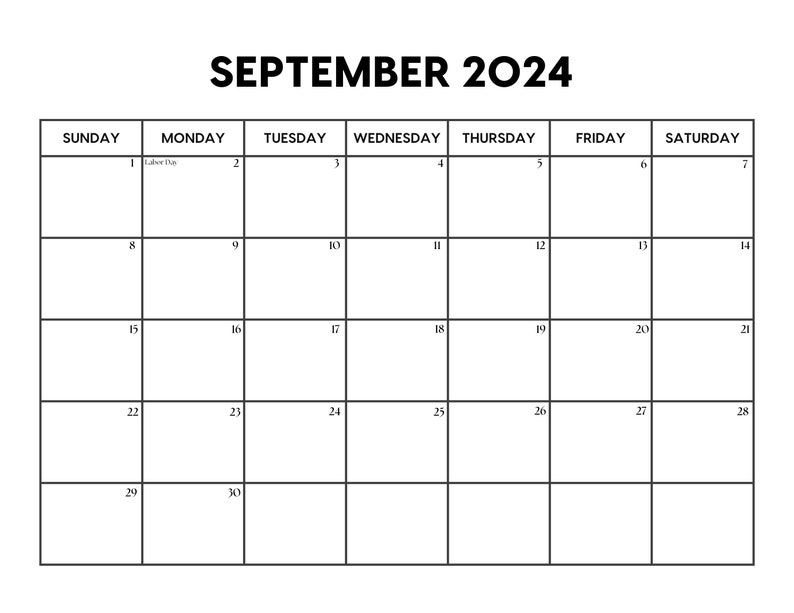 Calendrier de septembre 2024 avec jours fériés Calendrier de septembre imprimable Début dimanche et lundi Lettre / A4 / PNG / JPG Agenda de septembre image 1