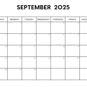 Calendario de septiembre de 2025 con días festivos / Calendario de septiembre imprimible / Inicio en domingo y lunes / Carta / A4 PDF / PNG / Planificador de septiembre