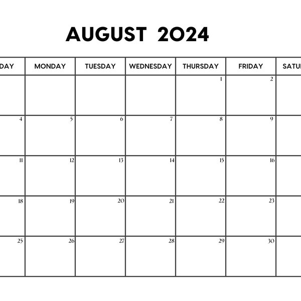 2024 Kalender August | August Kalender zum Ausdrucken | Sonntag & Montag Start | Letter/A4 PDF/PNG/JPG | August Kalender