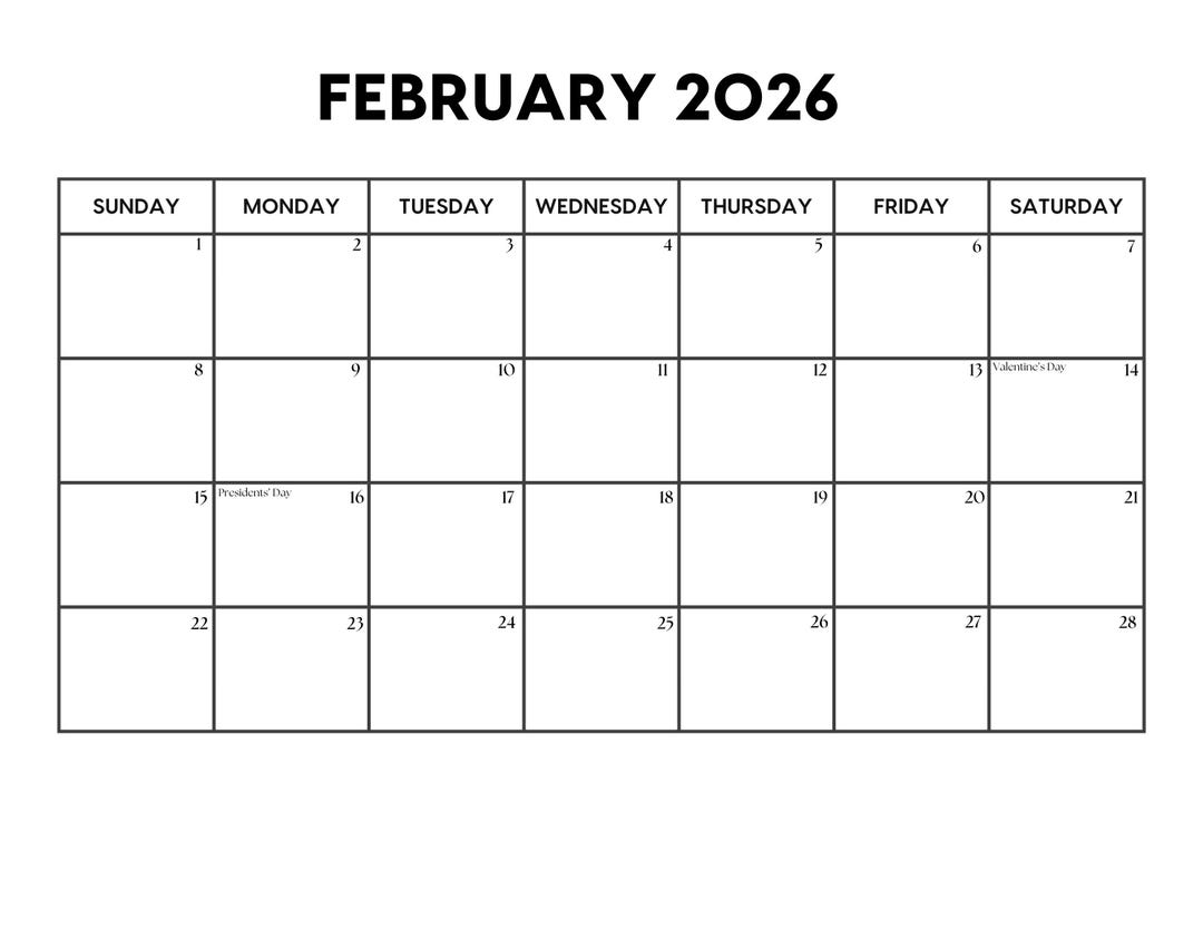2026 February Calendar With Holidays February Calendar Printable