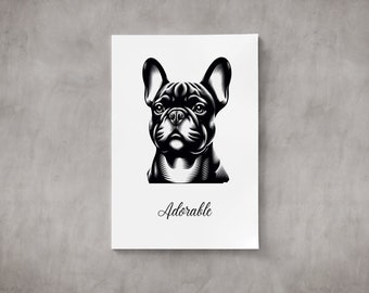 Portrait de bouledogue français imprimable | Art chien imprimable | Poster Frenchie | affiche d'art de chien | Téléchargement de photos de bouledogue français
