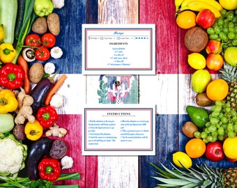 Modèle de carte de recette de la République Dominicaine, recette minimaliste imprimable, carte de recette DIY, téléchargement instantané, carte de recette simple 4 x 6.