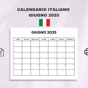 Calendário Italiano Giugno 2025 | Calendário Italiano Junho 2025 | Início domenica e lunedì | Carta / Calendário A4 PDF
