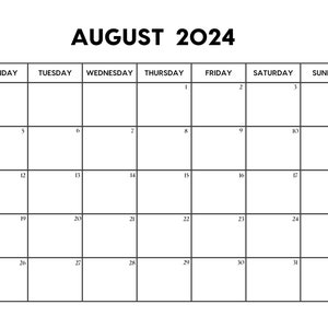 2024 August Calendar August Calendar Printable Sunday & Monday Start Letter / A4 PDF / PNG / JPG August Planner image 2