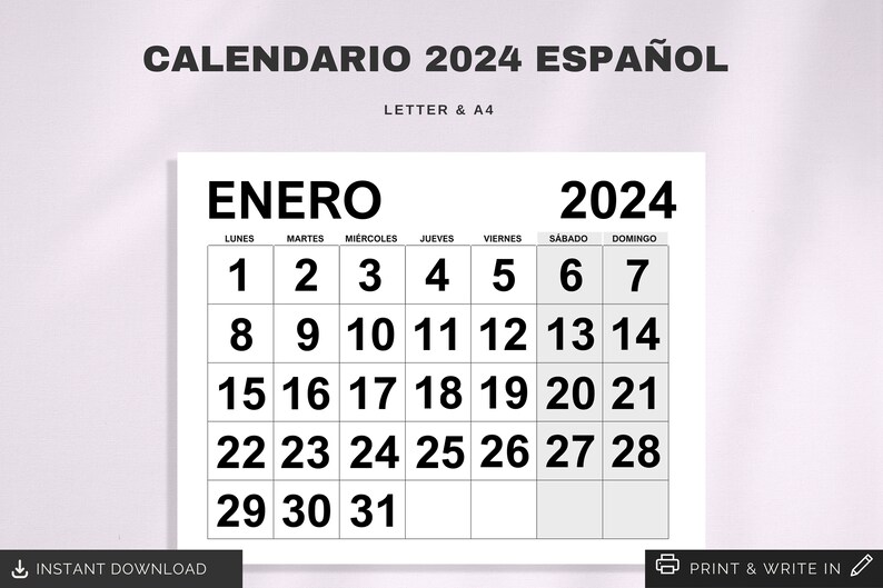 Calendario 2024 En Español Printable 2024 Spanish Calendar Inicio