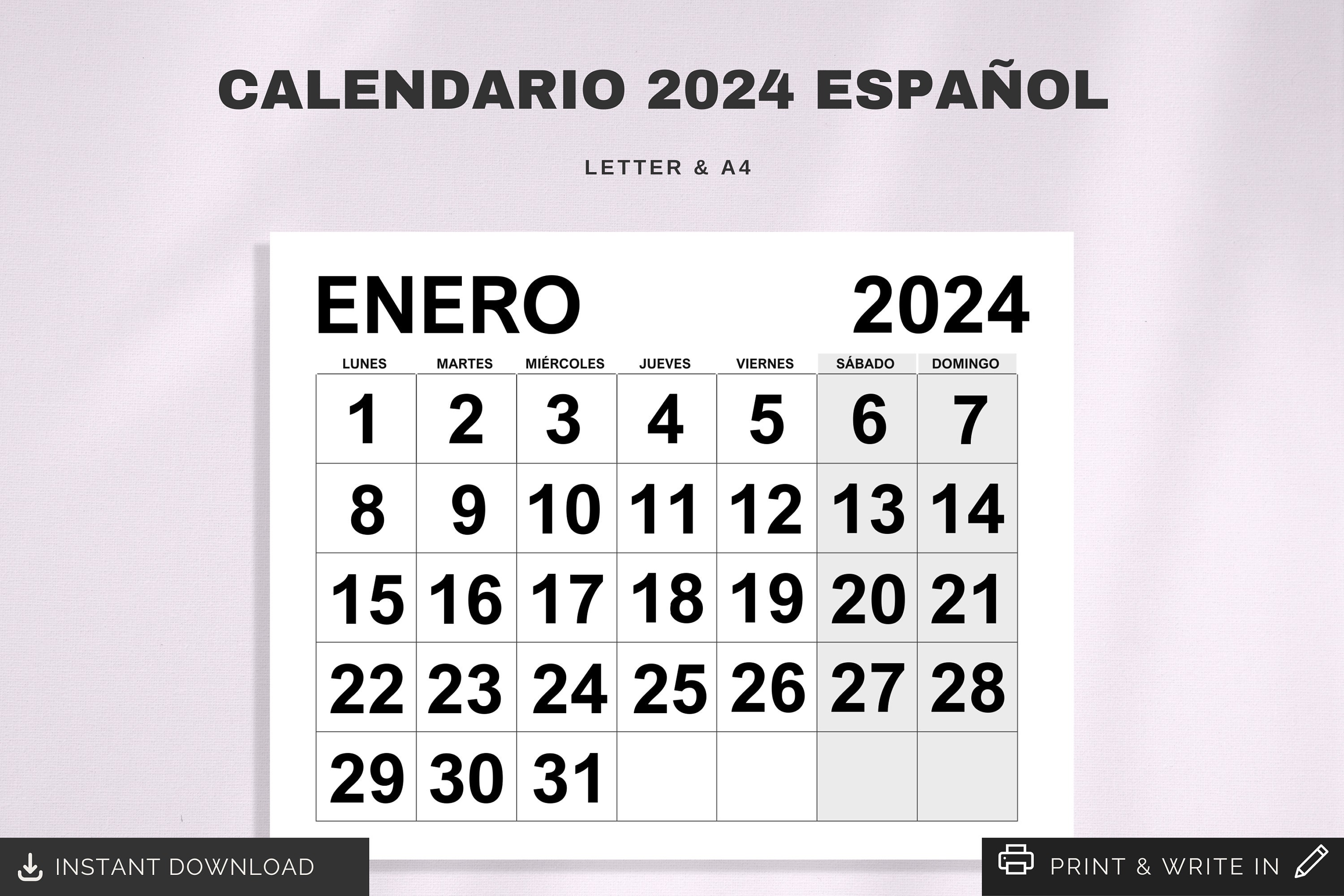 2024 Calendario En Español 2024 Spanish Calendar 2024 Calendario Mensual  Monthly Planner in 2024 Spanish Minimal Calendar A4 Letter Size PDF -   Norway