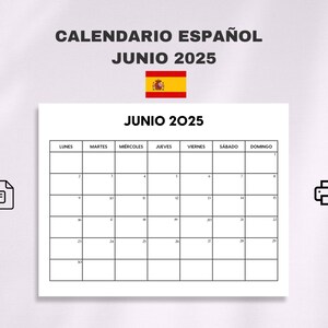 Calendario Junio 2025 / Calendario Junio Imprimible / Domingo & Lunes Inicio / Carta / A4 / PDF / Calendario Junio 2025 para Imprimir