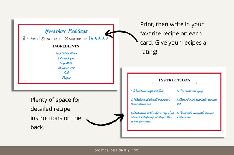 England Recipe Card Template, Minimalist Recipe Printable, DIY Recipe ...