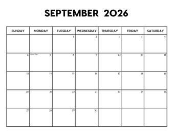 2026 September Calendar with Holidays | September Calendar Printable | Sunday & Monday Start | Letter / A4 PDF / PNG | September Planner