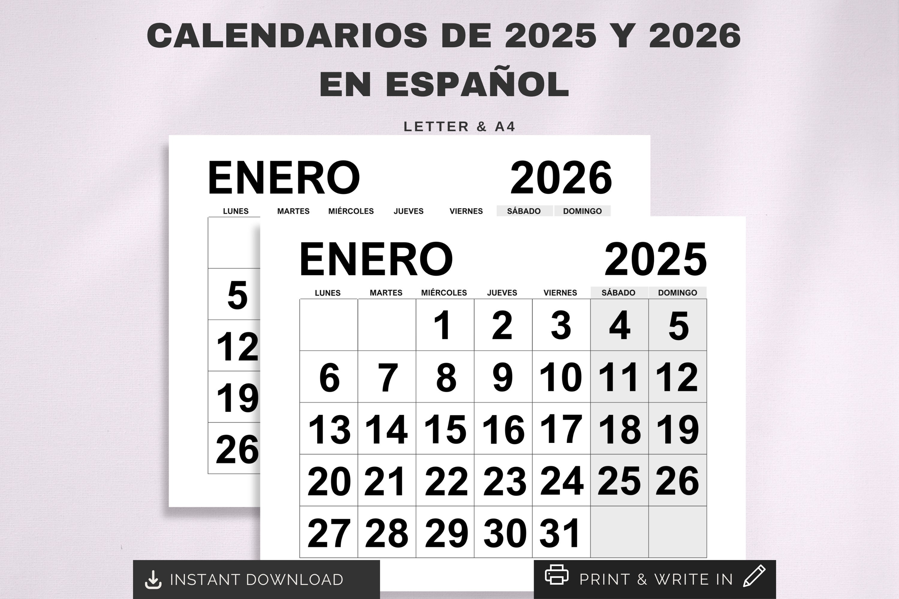 Calendarios 2025 Y 2026 En Español Printable 2025 & 2026 Spanish