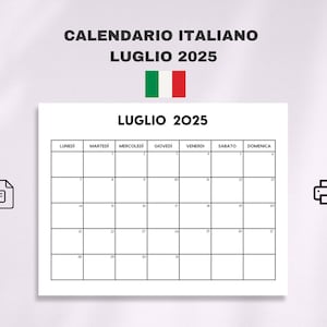 Calendário Italiano Luglio 2025 | Calendário Italiano Julho 2025 | Início domenica e lunedì | Carta / Calendário A4 PDF
