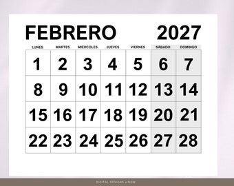 Printable 2027 Spanish Calendar | Inicio Domingo Y Lunes ...