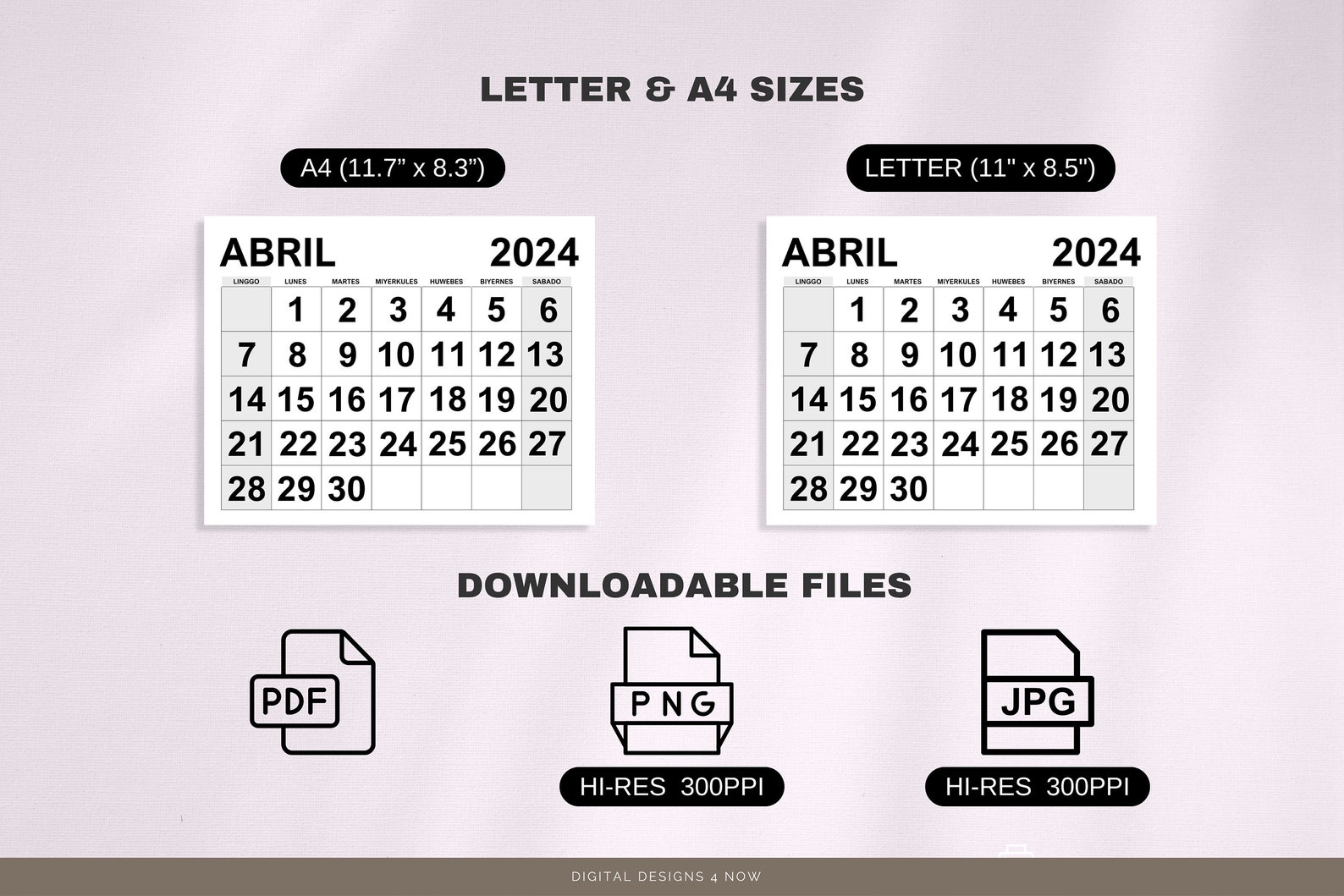 Kalendaryong Tagalog 2024 PDF Printable 2024 Filipino Calendar Monday