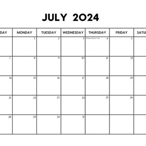 2024 July Calendar with Holidays July Calendar Printable Sunday & Monday Start Letter / A4 PDF / PNG / JPG July Planner image 1