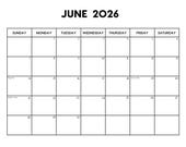 2026 June Calendar with Holidays | June Calendar Printable | Sunday & Monday Start | Letter / A4 PDF / PNG | June Planner