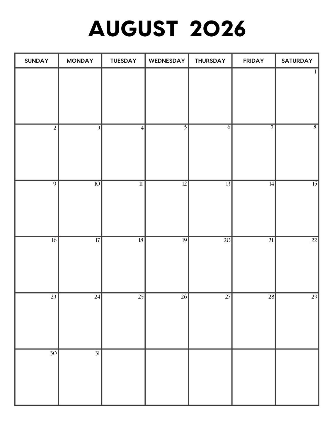 2026 August Portrait Calendar With Holidays | August Calendar Printable ...