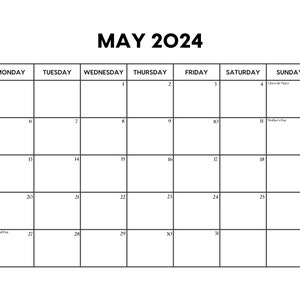 2024 May Calendar with Holidays May Calendar printable Sunday & Monday Start Letter / A4 PDF / PNG / JPG May Planner image 2