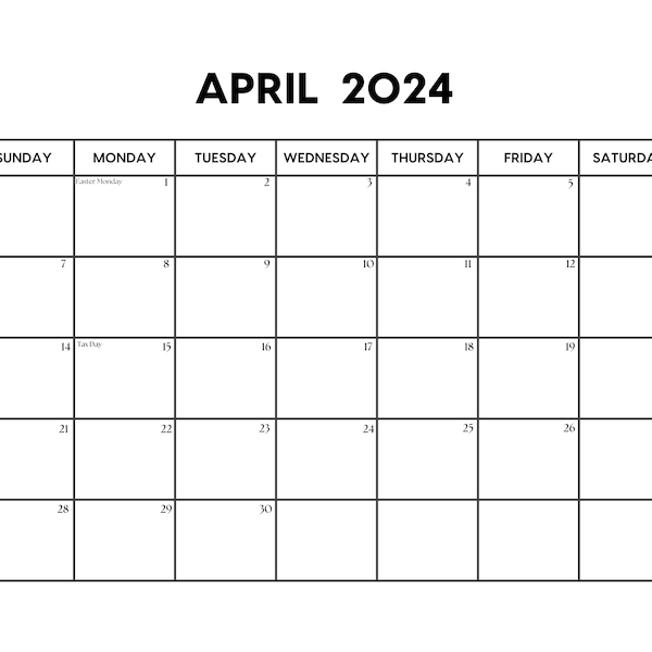 2024 April Calendar with Holidays | April Calendar printable | Sunday & Monday Start | Letter / A4  PDF / PNG / JPG | April Planner