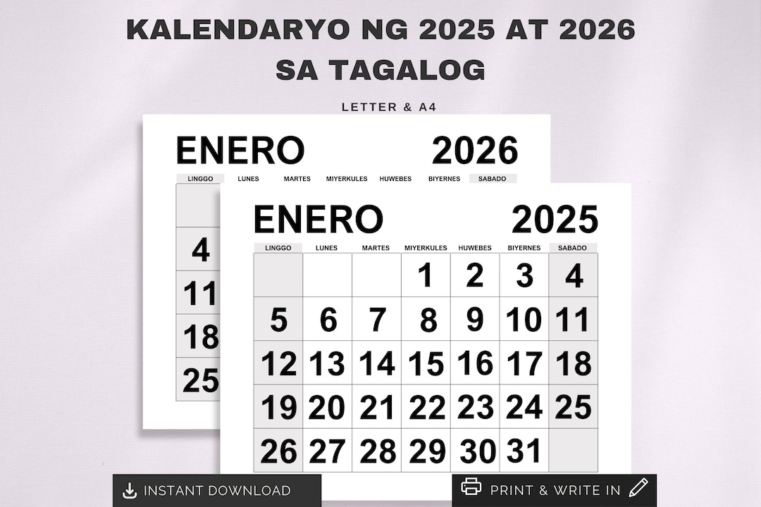 Kalendaryo Ng 2025 at 2026 Sa Tagalog Printable 2025, 2026 Filipino