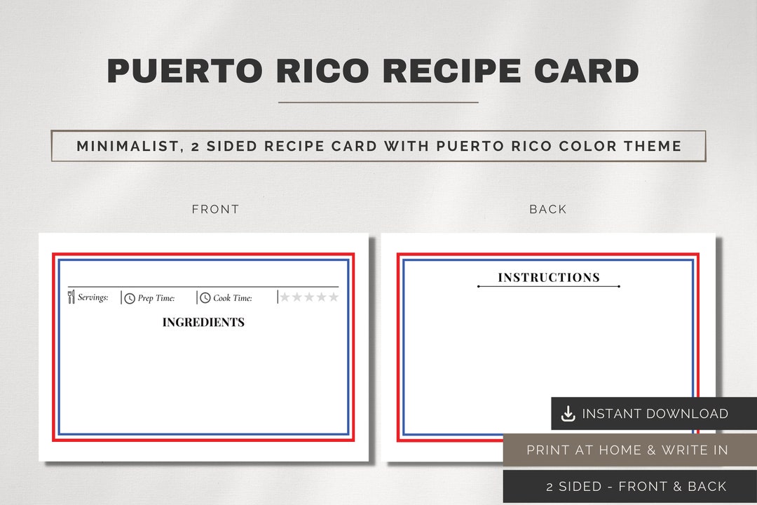 Puerto Rico Recipe Card Template Minimalist Recipe Printable - Etsy