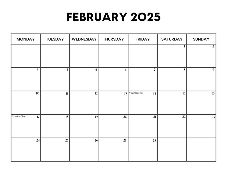 2025 February Calendar With Holidays February Calendar Printable Sunday
