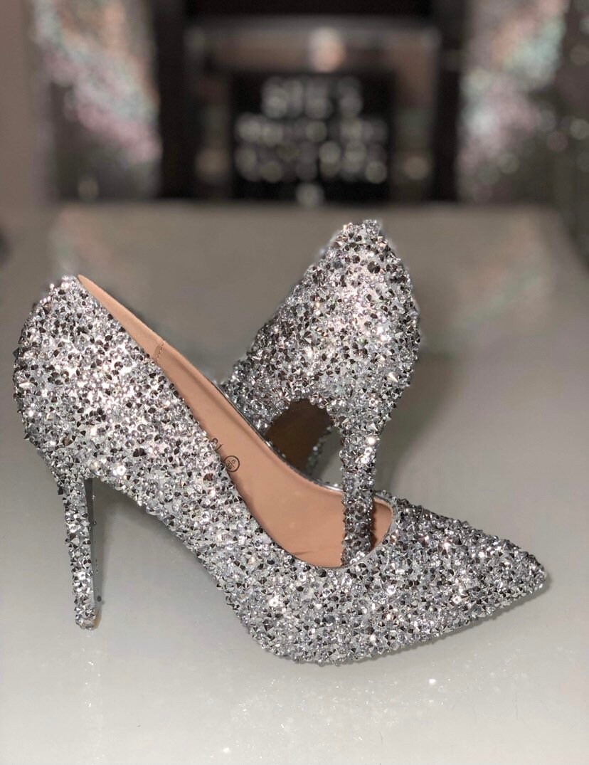 Silver Glitter Prom Heels