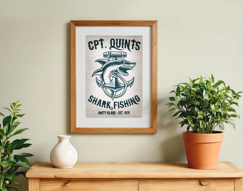 Jaws-filmaffisch: Quint hajfiske retroannons heminredning väggkonsttryck present bild 5