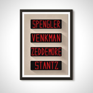 Ghostbusters Movie Poster Name Tags Venkman Spengler Stantz Print - Home Decor Wall Art Gift