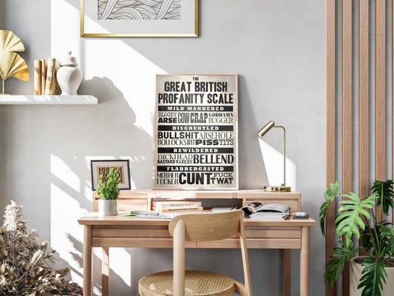 Funny Profanity Swear Poster: British Offensive Minimalist Typography Print Retro Wall Art Gift
