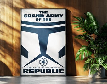 Star Wars Movie Poster: Republic Clone Trooper Army Retro Propaganda Sci-Fi Wall Art Print Gift